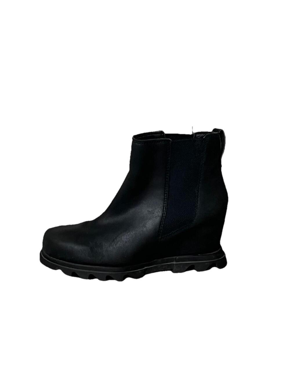 Sorel Black Wedge Booties Womens 8 Chelsea Ankle Boots Waterproof Lug Sole